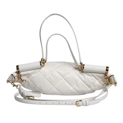 Pre-owned Dolce & Gabbana White Quilted Logo 90's Sicily Belt Waist Fanny Pack Women's Bag ()