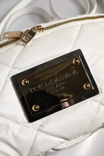 Pre-owned Dolce & Gabbana White Quilted Logo 90's Sicily Belt Waist Fanny Pack Women's Bag ()