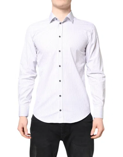 Pre-owned Dolce & Gabbana White Striped Cotton Martini Men Dress Men's Shirt ()