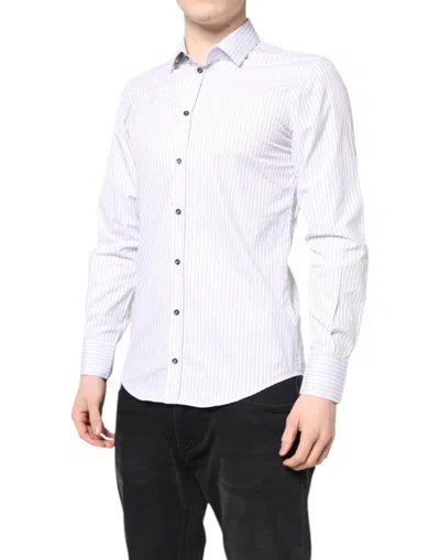 Pre-owned Dolce & Gabbana White Striped Cotton Martini Men Dress Men's Shirt ()