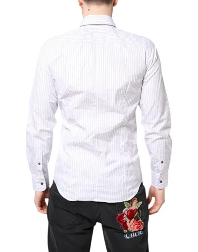 Pre-owned Dolce & Gabbana White Striped Cotton Martini Men Dress Men's Shirt ()