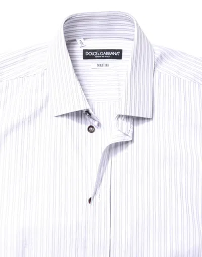 Pre-owned Dolce & Gabbana White Striped Cotton Martini Men Dress Men's Shirt ()