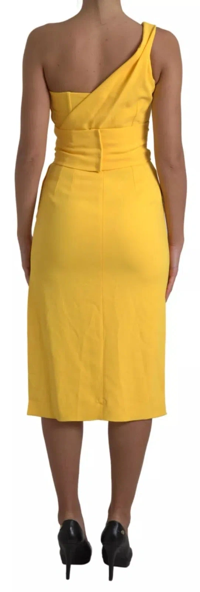 Pre-owned Dolce & Gabbana Yellow One Shoulder Side Slit Sheath Women's Dress ()