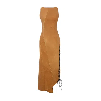 Pcfg Cotton Long Dress With Slit Detail In Brown