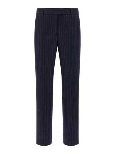 Alberto Biani Pinstripe Trousers With Belt Loops And Pocket In Blue