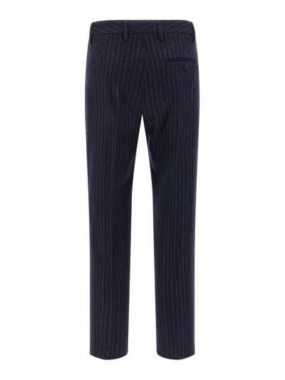 Alberto Biani Pinstripe Trousers With Belt Loops And Pocket In Blue