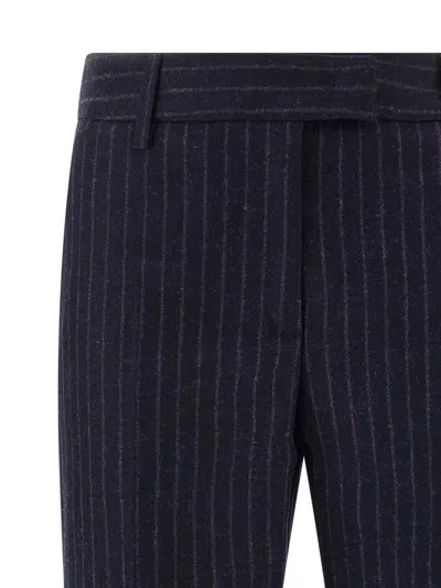 Alberto Biani Pinstripe Trousers With Belt Loops And Pocket In Blue