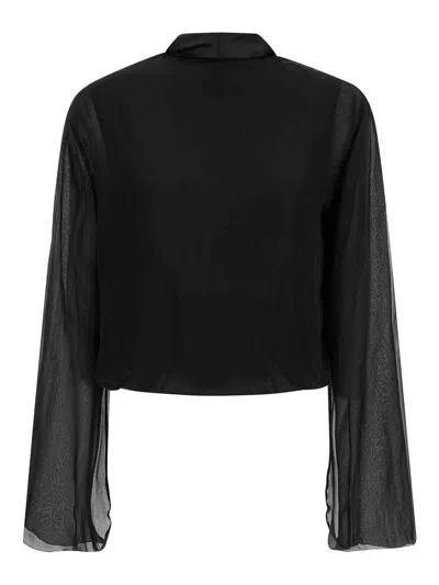 Alberta Ferretti Reversible Silk Chiffon Shirt With Unique Crossed Closure In Black