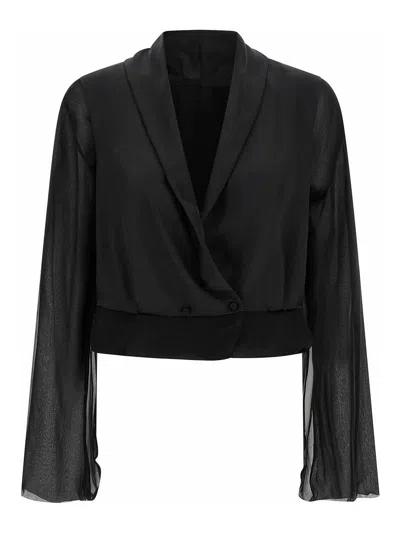 Alberta Ferretti Reversible Silk Chiffon Shirt With Unique Crossed Closure In Black