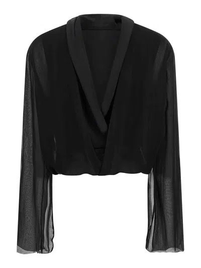 Alberta Ferretti Reversible Silk Chiffon Shirt With Unique Crossed Closure In Black