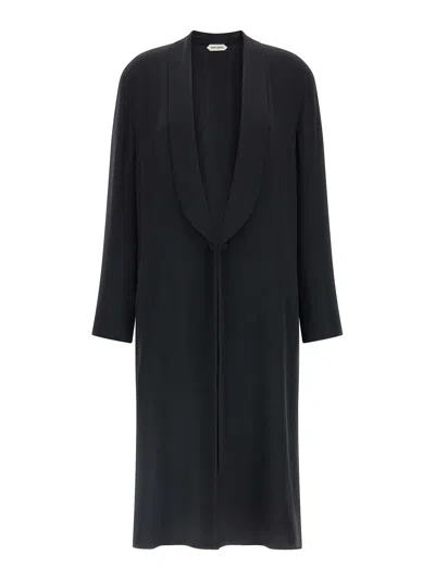 Alberta Ferretti Longline Shawl Collar Silk Coat In Black