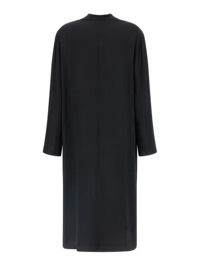 Alberta Ferretti Longline Shawl Collar Silk Coat In Black