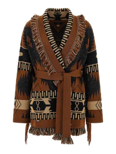 Alanui Dreamscape Jacquard Cardigan In Black/brown In Brown
