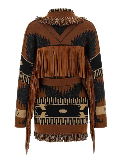 Alanui Dreamscape Jacquard Cardigan In Black/brown In Brown