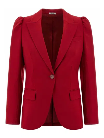Alexander Mcqueen Mcqueen One-button Wool Grain De Poudre Jacket In Red