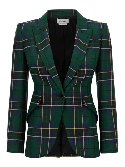 Alexander Mcqueen Single-breasted Wool Tartan Jacket With Peak Lapels In Green