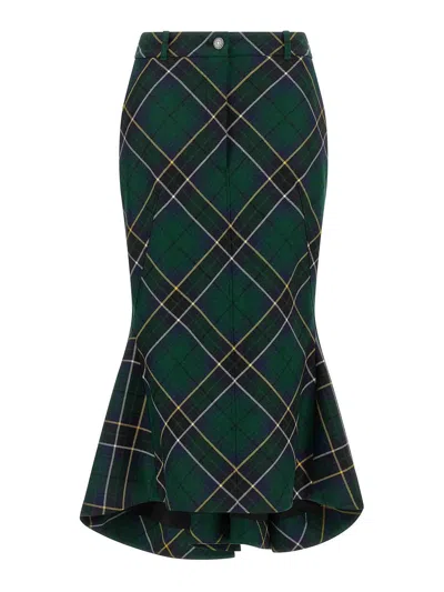 Alexander Mcqueen Alexander Mc Queen Flared Skirt In Wool Tartan In Green