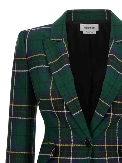 Alexander Mcqueen Single-breasted Wool Tartan Jacket With Peak Lapels In Green