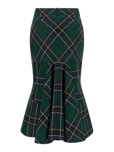 Alexander Mcqueen Alexander Mc Queen Flared Skirt In Wool Tartan In Green