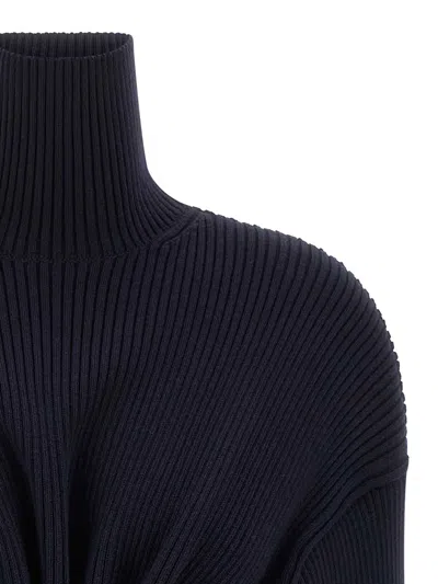 Balenciaga Pinched Navy Mini Dress In Wool And Cotton Women In Blue