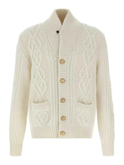 Brunello Cucinelli Cashmere Cardigan With Cable Knit Design In Neutral