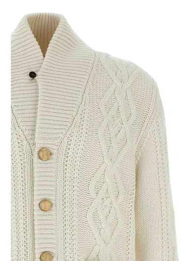 Brunello Cucinelli Cashmere Cardigan With Cable Knit Design In Neutral
