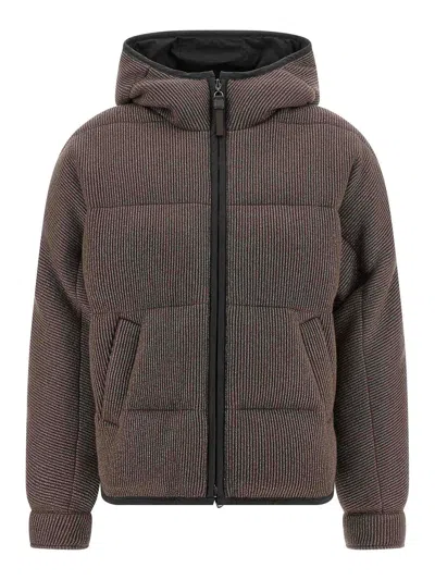 Brunello Cucinelli Lame Wool Down Jacket In Brown
