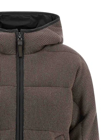 Brunello Cucinelli Lame Wool Down Jacket In Brown