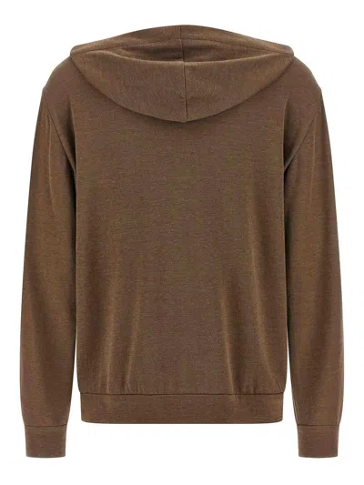 Brunello Cucinelli Cotton And Silk Zip-up Hoodie In Brown