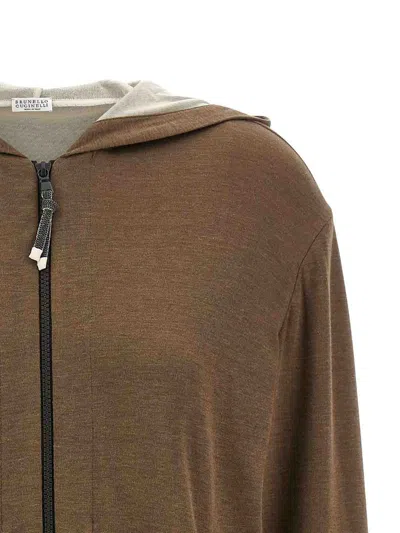 Brunello Cucinelli Cotton And Silk Zip-up Hoodie In Brown