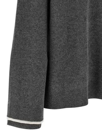 Brunello Cucinelli Ribbed Texture Hooded Sweater With Long Sleeves In Gray