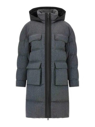 Brunello Cucinelli Shiny Zipper Pull Long Down Jacket In Blue