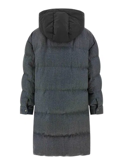 Brunello Cucinelli Shiny Zipper Pull Long Down Jacket In Blue