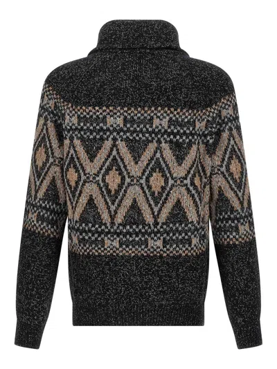 Brunello Cucinelli Geometric Jacquard Cardigan Sweaters And Cardigans Multicolor In Black