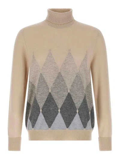 Ballantyne Argyle-pattern Turtleneck Sweater In Neutral