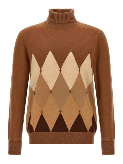 Ballantyne Argyle-pattern Turtleneck Sweater In Brown