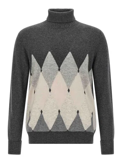Ballantyne Argyle-pattern Turtleneck Sweater In Gray