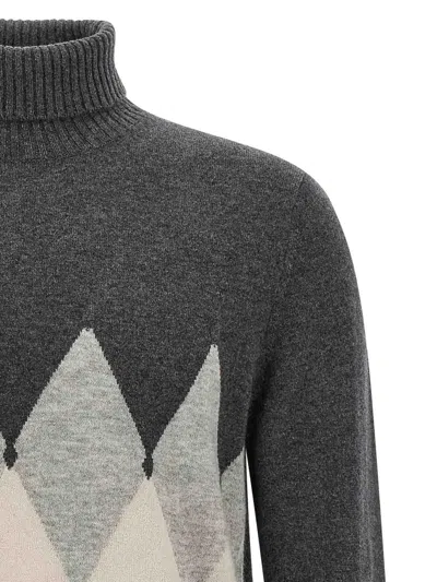 Ballantyne Argyle-pattern Turtleneck Sweater In Gray