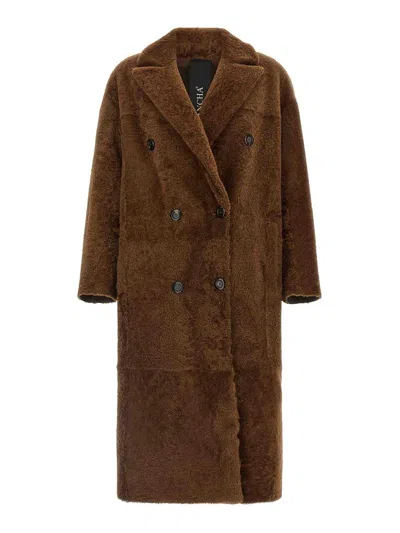 Blancha Double-breasted Longline Fur Jacket In Brown