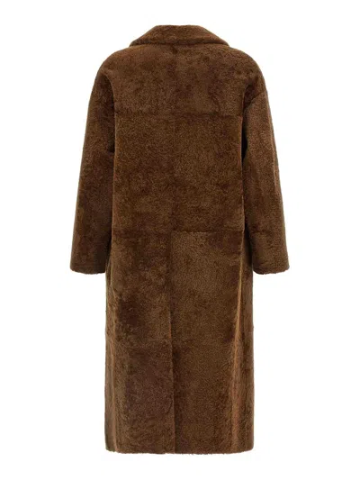 Blancha Double-breasted Longline Fur Jacket In Brown