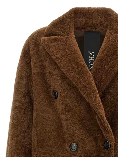 Blancha Double-breasted Longline Fur Jacket In Brown