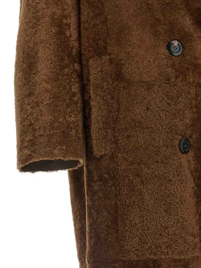 Blancha Double-breasted Longline Fur Jacket In Brown