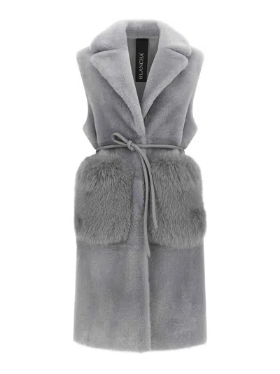Blancha Straight-volpe Shadow Belted Shawl Collar Vest In Gray