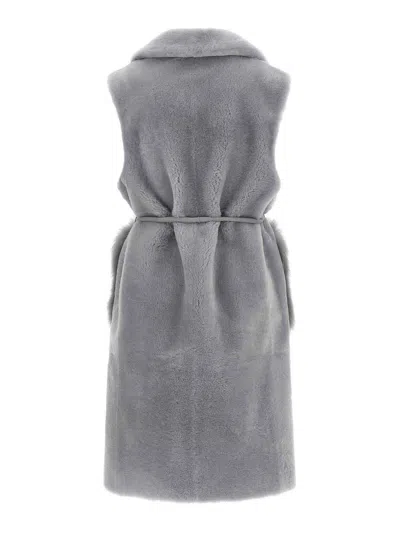 Blancha Straight-volpe Shadow Belted Shawl Collar Vest In Gray
