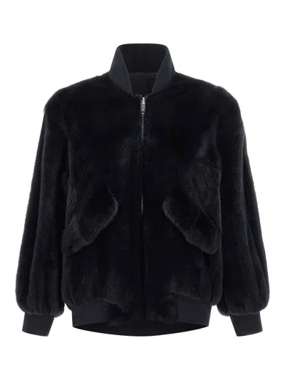 Blancha Luxurious Mink Fur Bomber Jacket With Zip Closure And Casual Appeal In Black