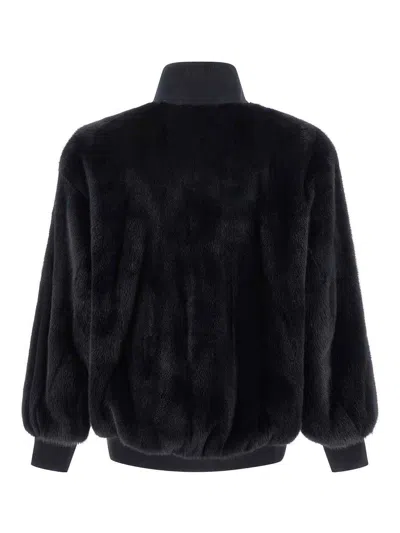 Blancha Luxurious Mink Fur Bomber Jacket With Zip Closure And Casual Appeal In Black