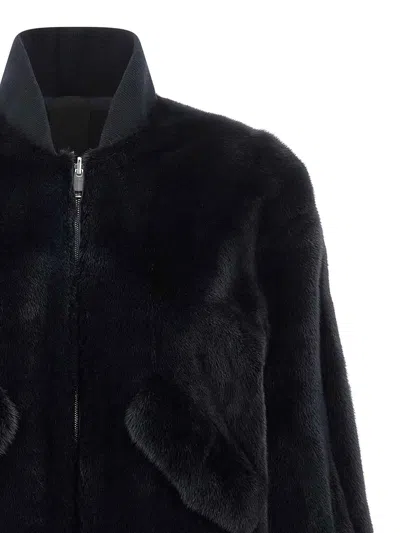 Blancha Luxurious Mink Fur Bomber Jacket With Zip Closure And Casual Appeal In Black