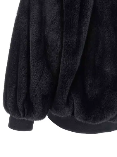 Blancha Luxurious Mink Fur Bomber Jacket With Zip Closure And Casual Appeal In Black