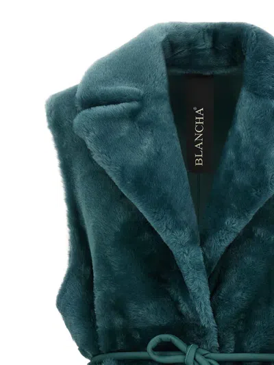 Blancha Straight-volpe Shadow Belted Faux Fur Vest In Green