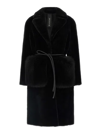 Blancha Straight-volpe Fur Belted Long Jacket In Black